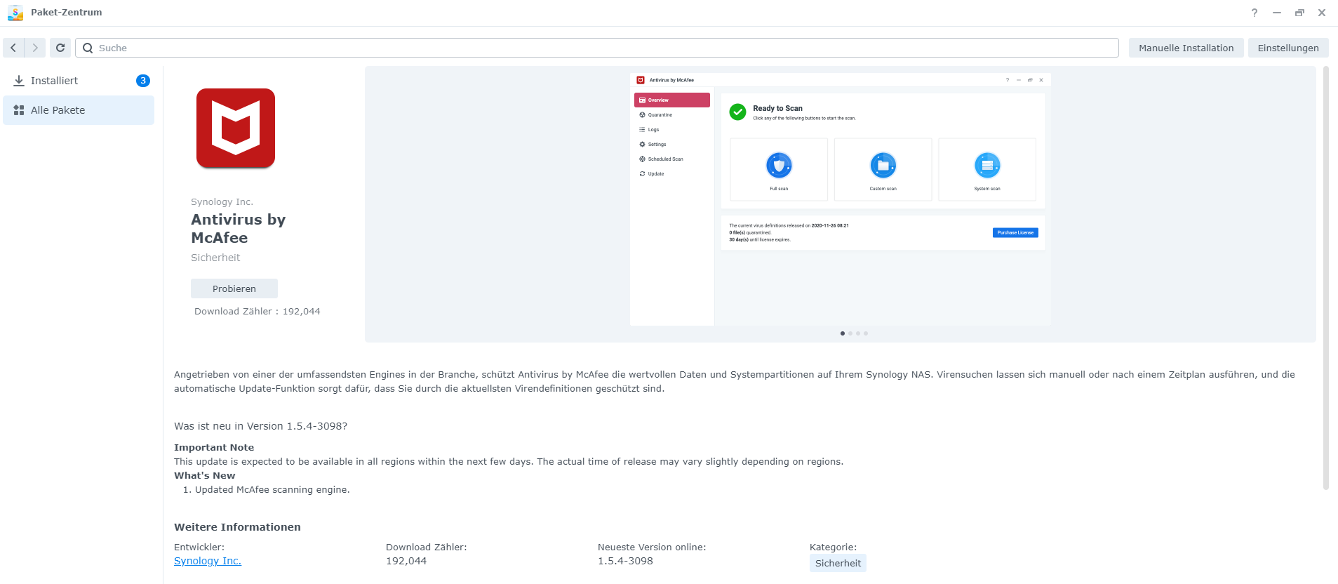 Synology Mailplus - E-Mail Security - McAfee in DSM