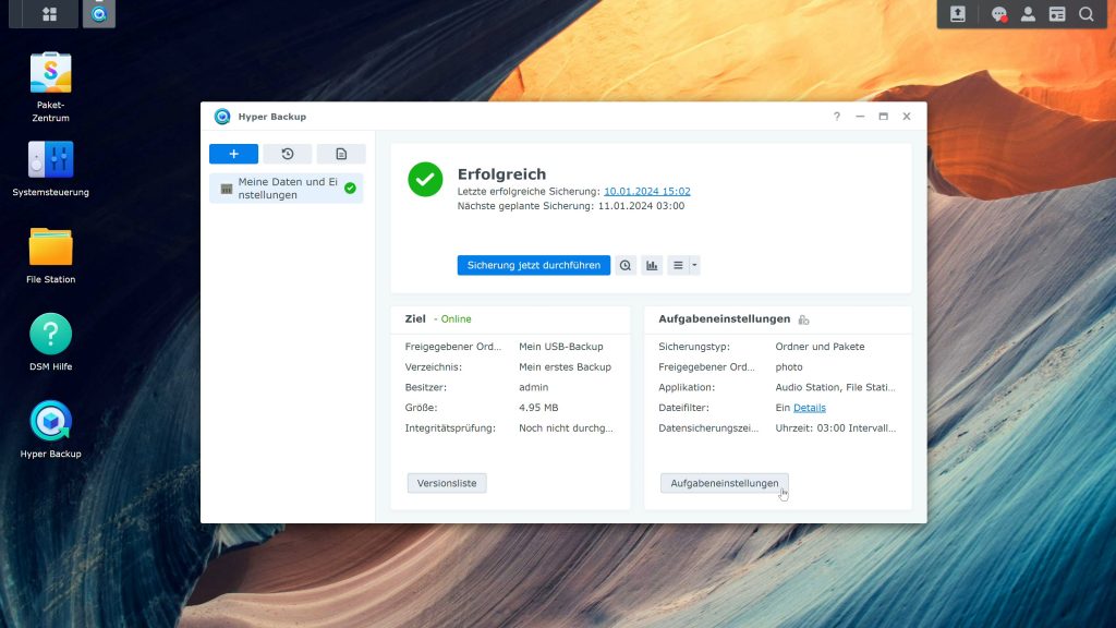 Anleitung Hyper Backup Dateien, Einstellungen sichern & wiederherstellen