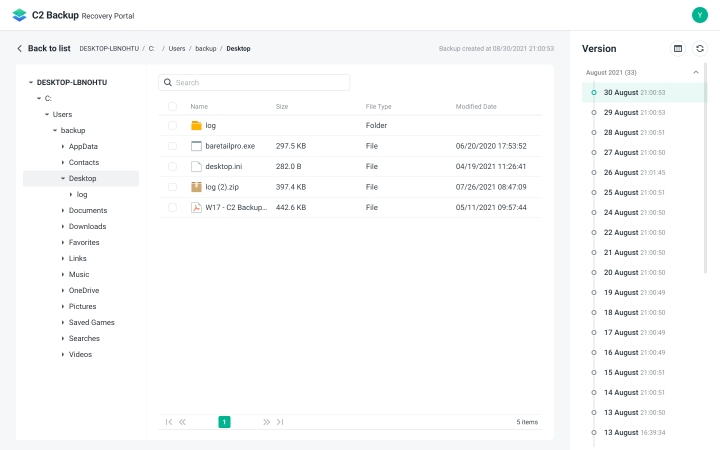 C2 Backup - portál obnovy