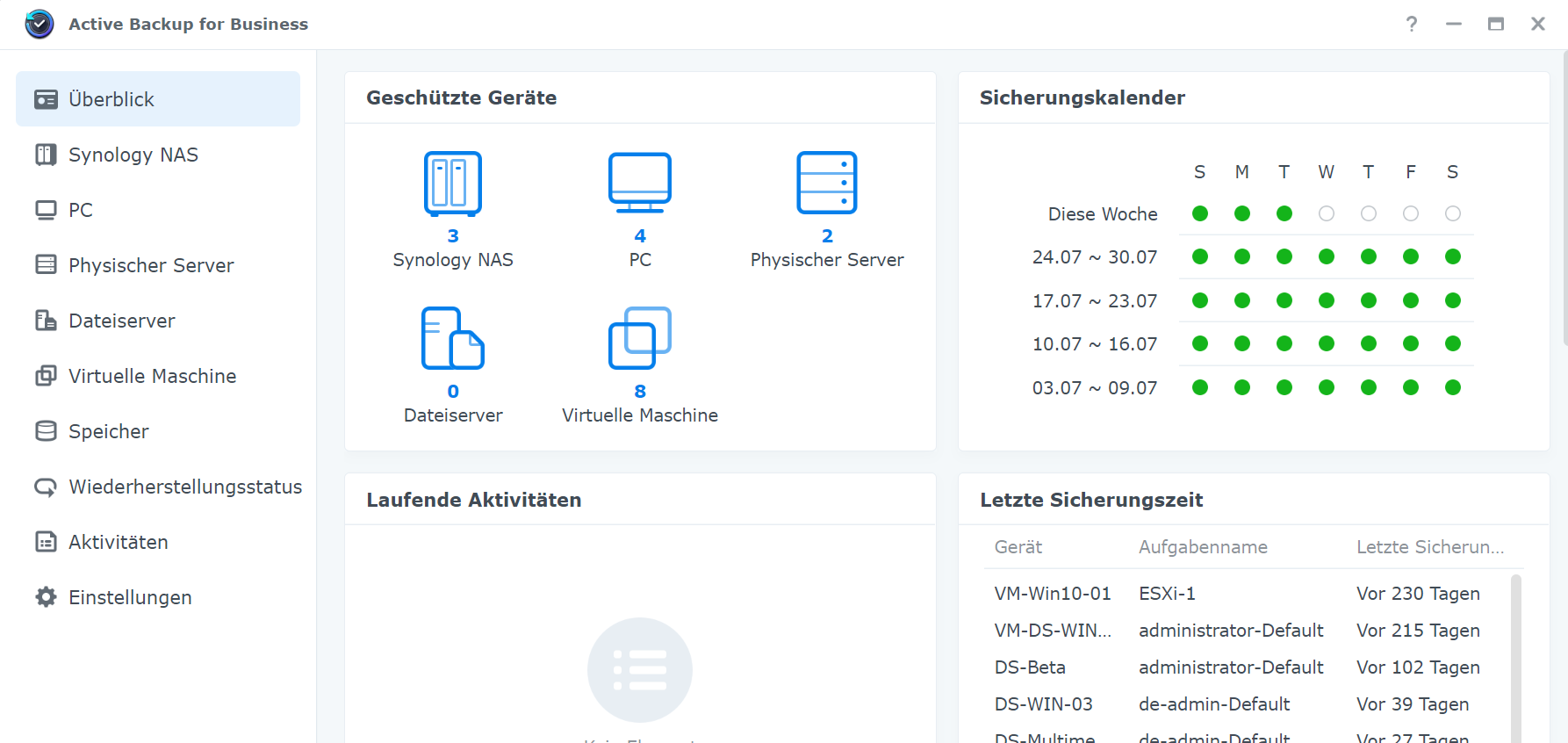 Active Backup for Business Benutzeroberfläche Active Backup for Business Benutzeroberfläche