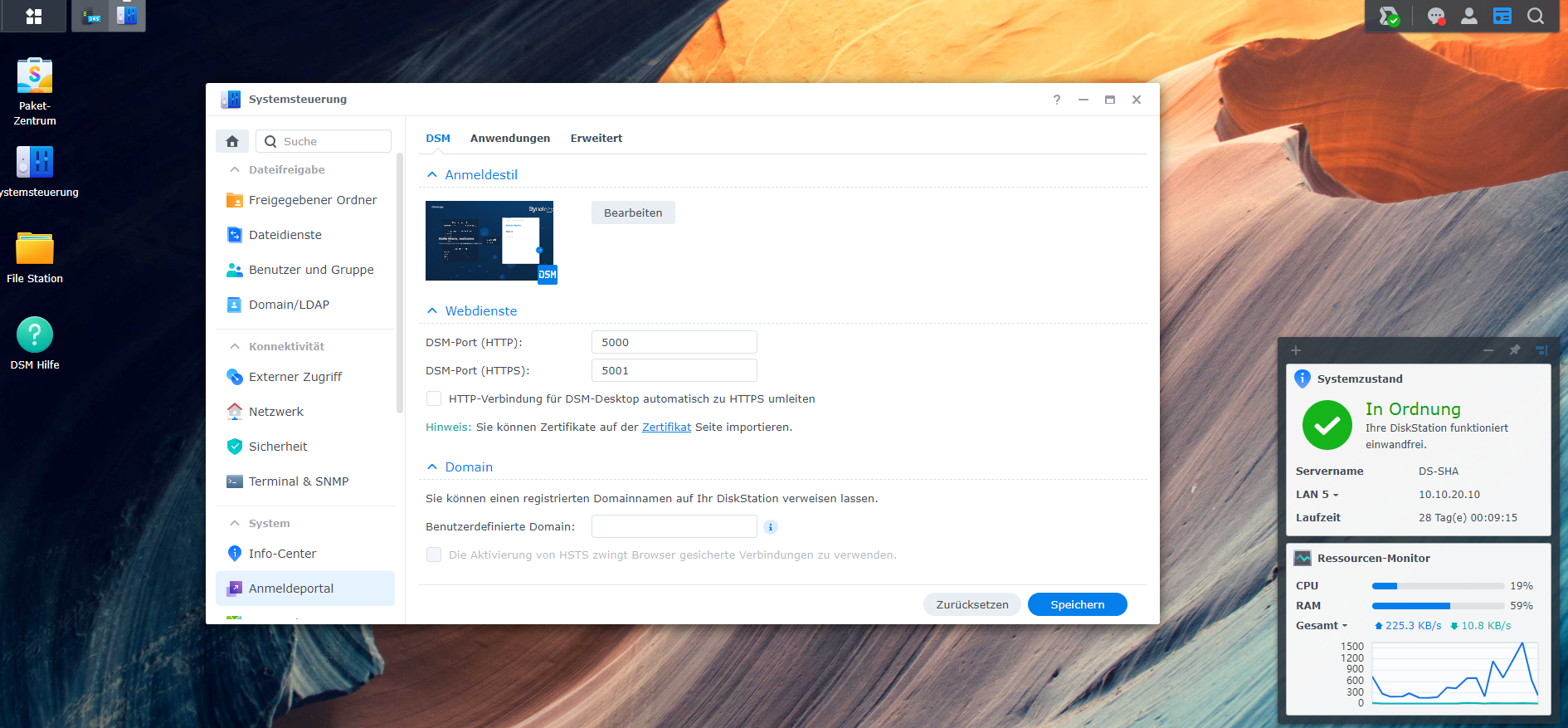 Screenshot - Synology Systemsteuerung - Anmeldeportal - https aktivieren