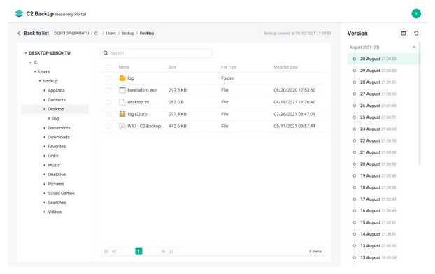 Synology C2 Backup Benutzeroberfläche