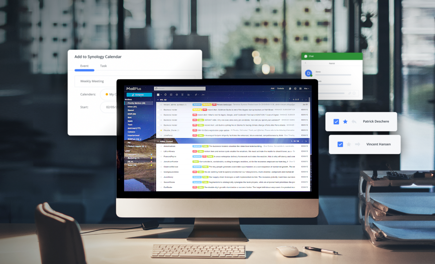 Synology MailPlus Benutzeroberfläche - Integration mit Chat und Kalender App