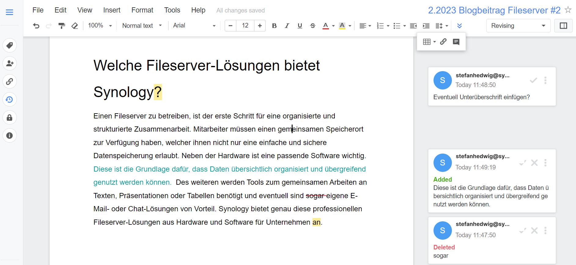 Benutzeroberfläche Synology Office - gemeinsam Dokumente erstellen und bearbeiten