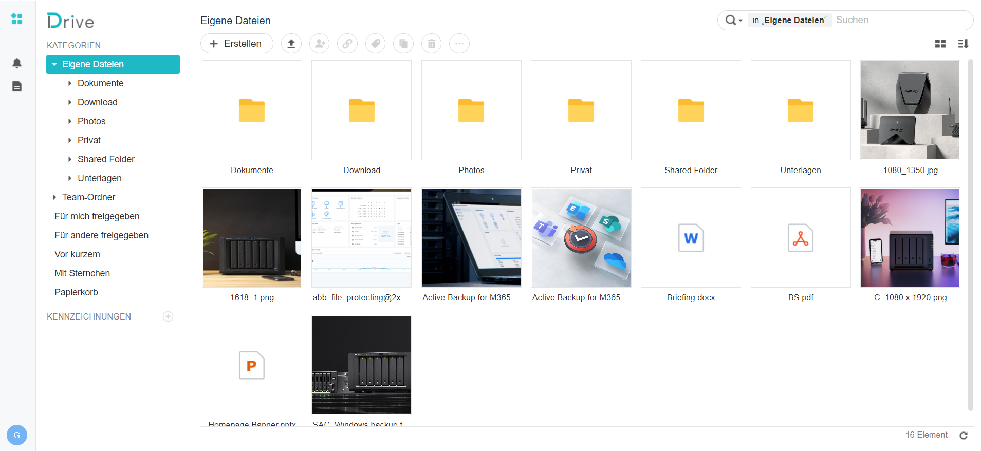 Synology DSM Benutzeroberfläche Drive