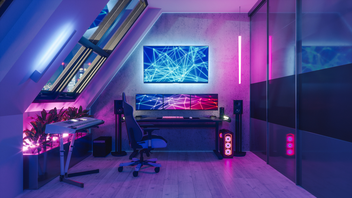 Geschenkidee: LED-Streifen in Gamer Zimmer. Beispielbild