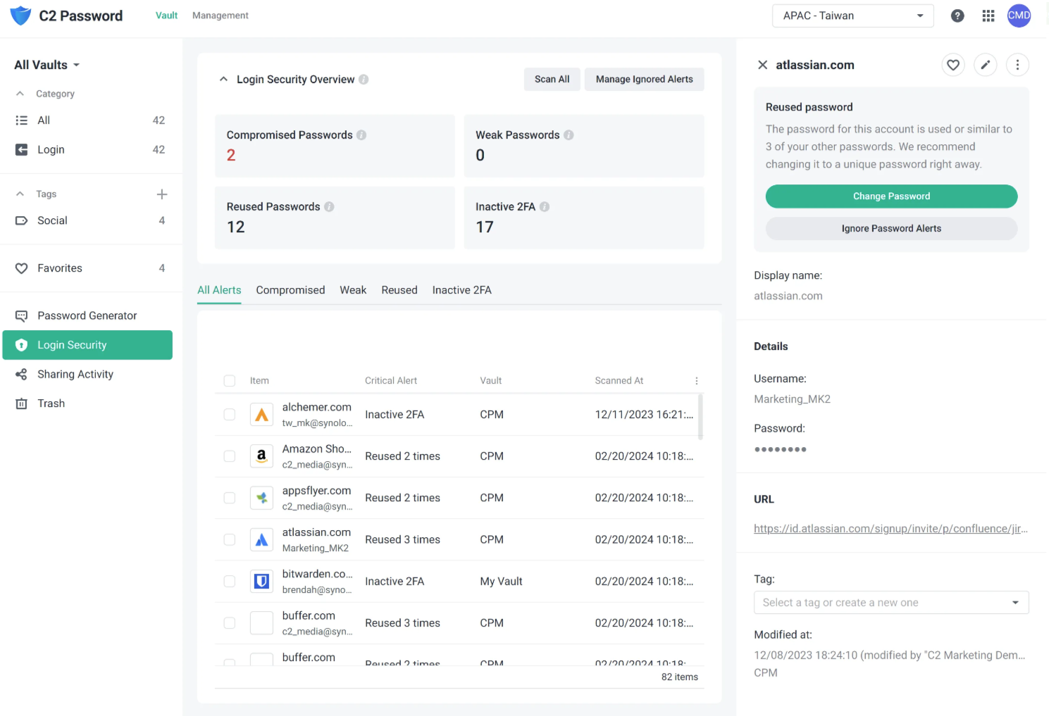 Synology C2 Password Interface -Anmeldesicherheit