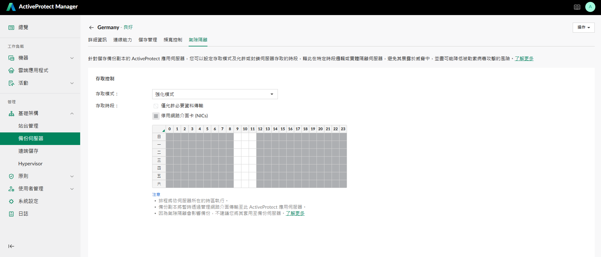 ActiveProtect 提供靈活的隔離模式自定義選項，IT 團隊能依據實際業務、合規要求，自由選擇存取模式與存取時段。