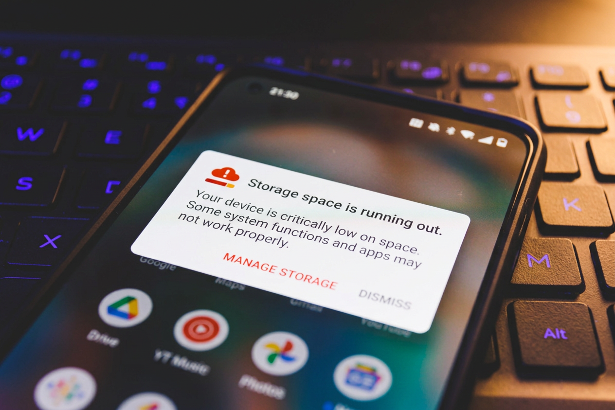Android phone showing a storage space running out warning